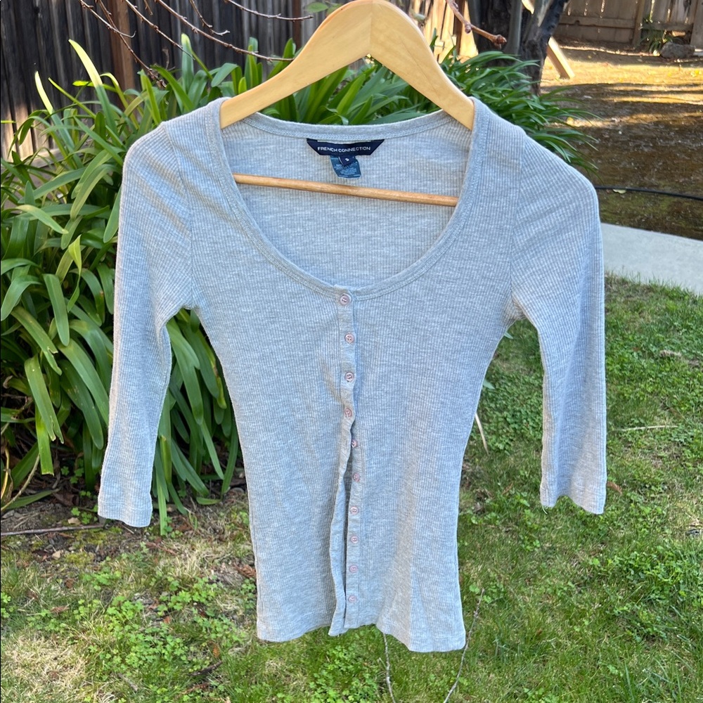 French Connection Light Gray Button-Down Women's Shirt